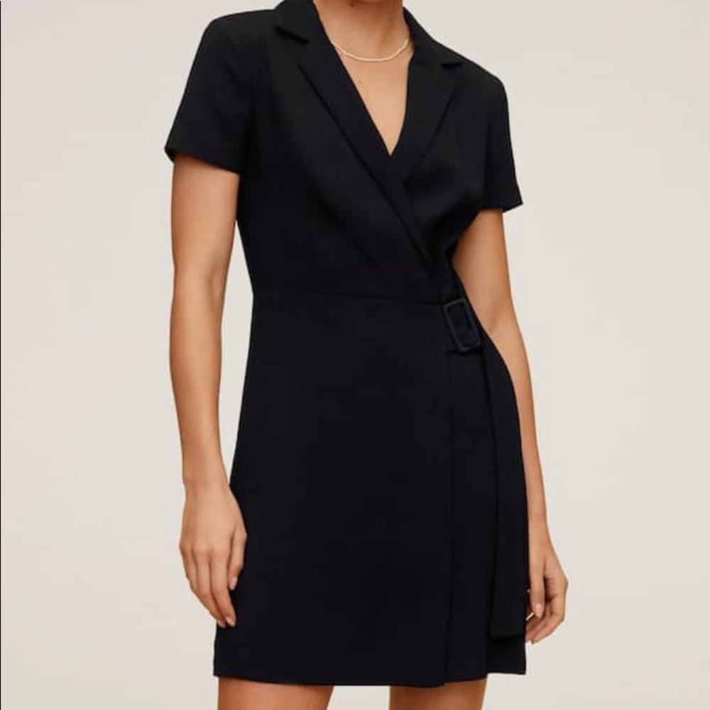 MANGO Crepe wrap dress in black